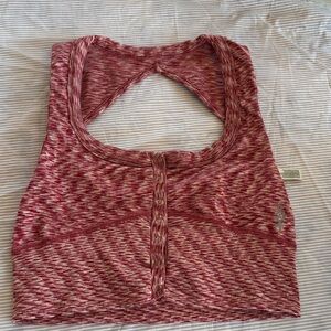 FP Movement Swan Song Active Top Open Back Marled Pink and Red Sports Bra Sz M/L
